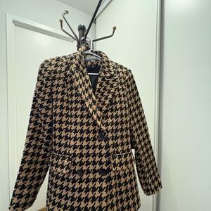 Mango Black and Tan Houndstooth Blazer